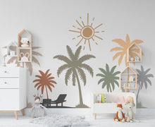 Load image into Gallery viewer, Boho Palm Tree Wall Stickers Palm tree Wall Decals, Palm trees wall art, Boho Beach Wall Mural, Tropical Nursery aesthetic room decor 331LU