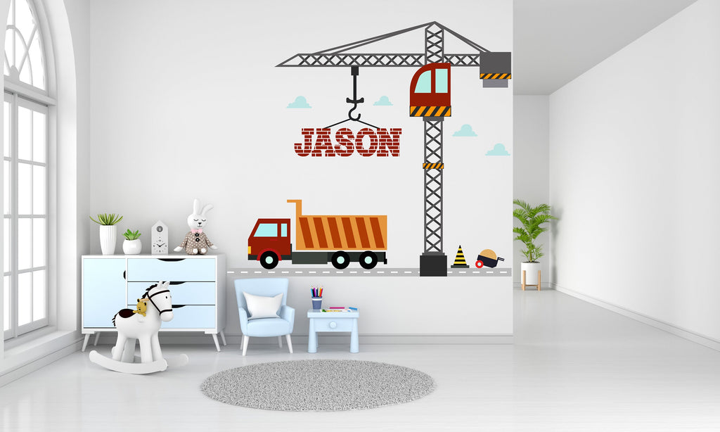 Construction Truck wall decal Kids wall decor Custom Nursery Kids art decal Personalized Bedroom Nursery room Wall Art Decals Stickers 252RS