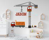 Construction Truck wall decal Kids wall decor Custom Nursery Kids art decal Personalized Bedroom Nursery room Wall Art Decals Stickers 252RS