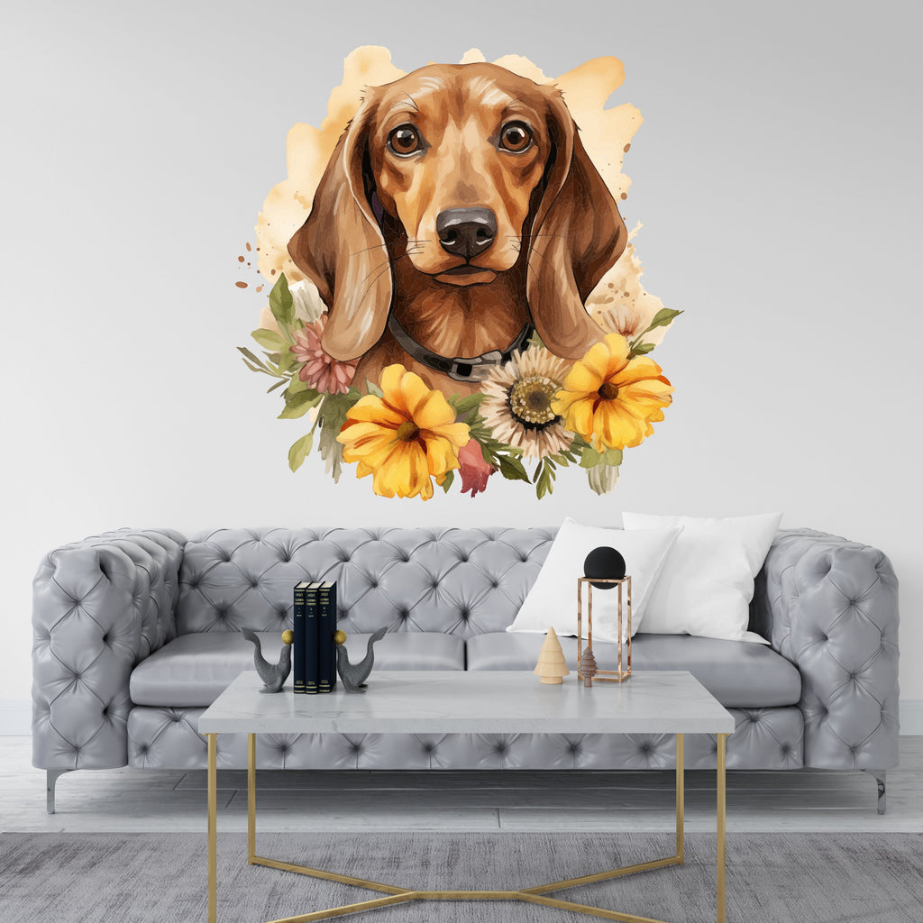 Dachshund Dog wall decal Dog decor Dog Sunflower Dog wall art Decal The Dog Lover Animals Dog Wall Bathroom Wall Decals Stickers Vinyl 050DE