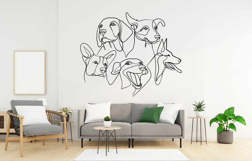 Dogs Line Art wall decal, Grooming Wall Decor, Veterinary Decals, Pet Lover Gift, Pet Shop Dog Wall Vinyl Decal, Pet Wall Vinyl Decal 342LU