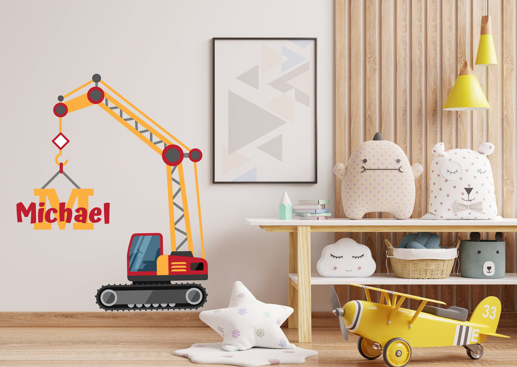 Crawler Crane Personalized Construction Tower Crane Truck Wall Decal Kids Decal Custom Name Name Nursery wall Vinyl Sticker Decor 259RS