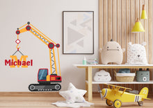 Load image into Gallery viewer, Crawler Crane Personalized Construction Tower Crane Truck Wall Decal Kids Decal Custom Name Name Nursery wall Vinyl Sticker Decor 259RS