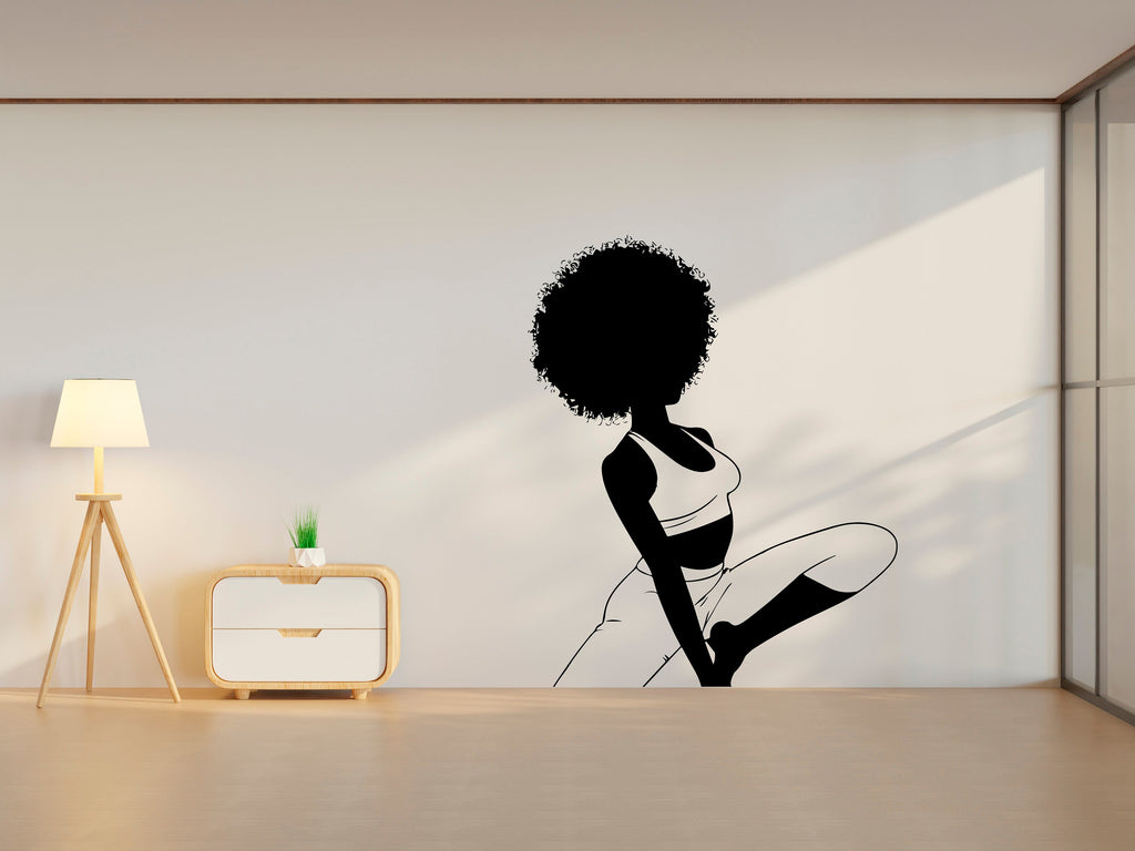 Yoga Wall Decal, Afro Girl Yoga Wall Sticker, Yoga Wall Art, Yoga Wall Art Decor, Yoga Studio Wall Decal, Gym Wall Sticker Meditation 376LU