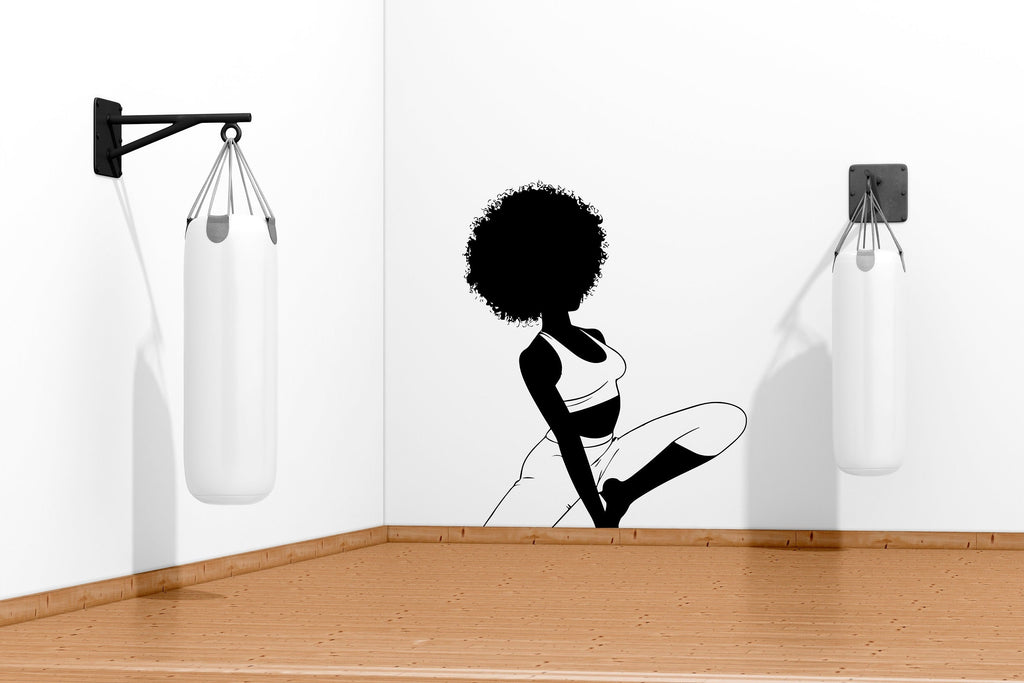 Yoga Wall Decal, Afro Girl Yoga Wall Sticker, Yoga Wall Art, Yoga Wall Art Decor, Yoga Studio Wall Decal, Gym Wall Sticker Meditation 376LU
