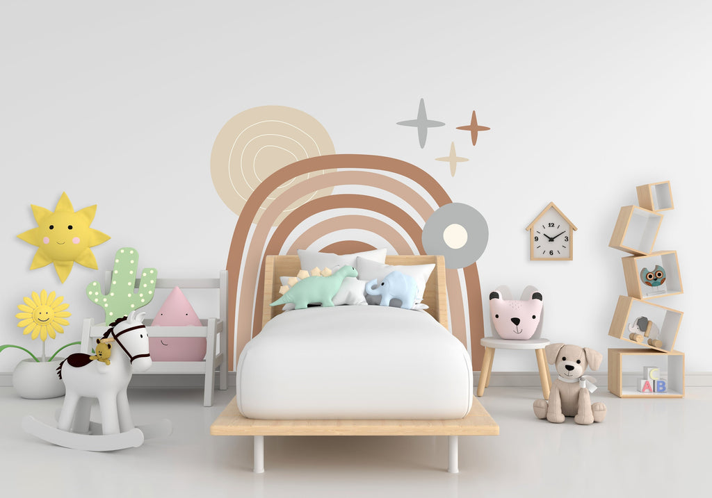 Rainbow Full Arch, Boho Mid Century Modern Kids Room Decor, Hedboard Wall Decal, Nursery Decor, Kids Room Wall Art, Home Decor 377LU