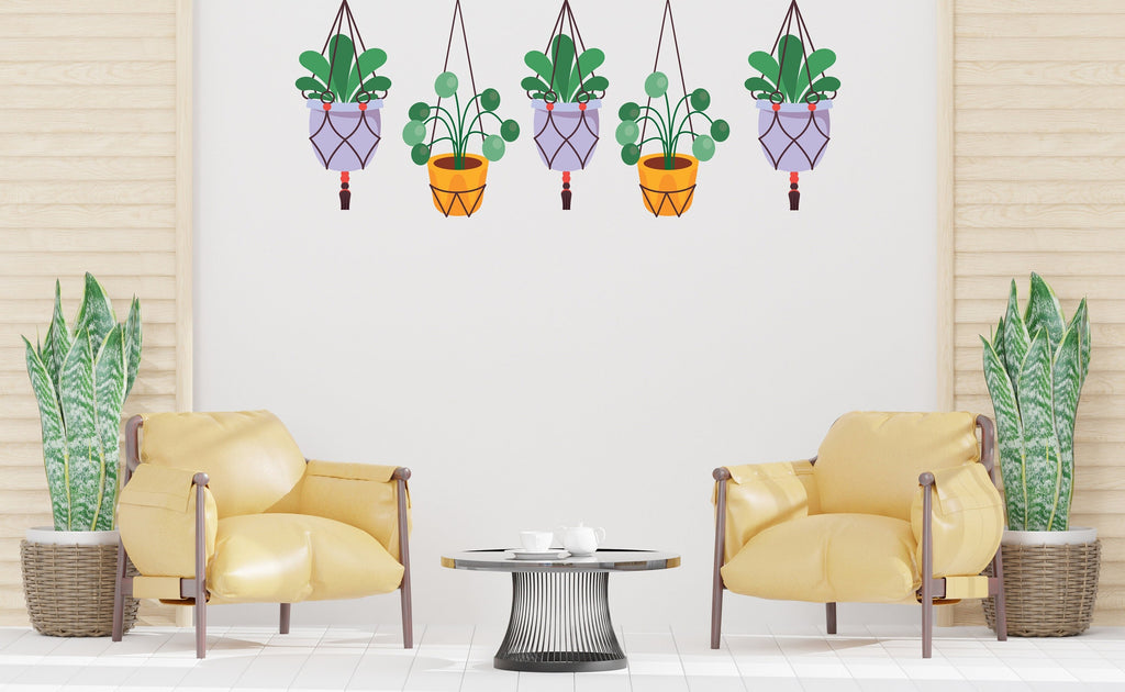 Hanging Plants in Pots wall vinyl sticker decal, Plants wall decoration, Flower plant wall decal, Living Room decor, Mural decoration 343LU