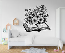 Load image into Gallery viewer, Book With Flower vinyl wall art decals, book shelves decor, library wall decal, education decals, reading room, nurseries school gifts 273RS