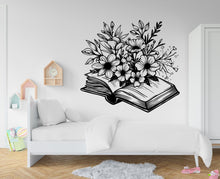 Load image into Gallery viewer, Book With Flower vinyl wall art decals, book shelves decor, library wall decal, education decals, reading room, nurseries school gifts 274RS