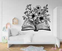 Load image into Gallery viewer, Book With Flower vinyl wall art decals, book shelves decor, library wall decal, education decals, reading room, nurseries school gifts 275RS