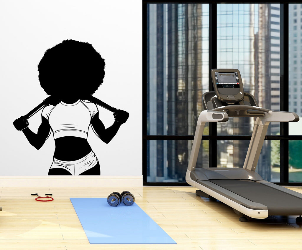 Gym Wall Decal Afro Girl Power fitness Quote Decor Workout Art Vinyl Gym Wall Stickers Bedroom Gym Workout Girl Motivation Crossfit 350LU