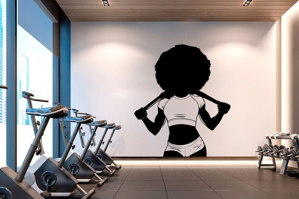 Gym Wall Decal Afro Girl Power fitness Quote Decor Workout Art Vinyl Gym Wall Stickers Bedroom Gym Workout Girl Motivation Crossfit 350LU