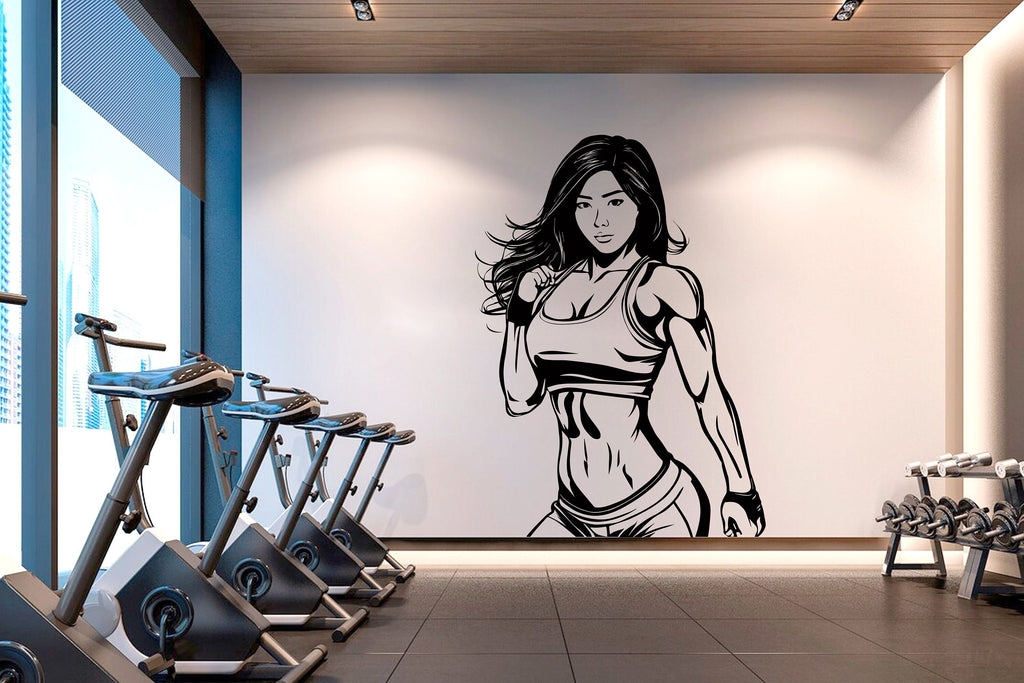 Gym Wall Decal Asian Girl Power fitness Quote Decor Workout Art Vinyl Gym Wall Stickers Bedroom Gym Workout Girl Motivation Crossfit 351LU