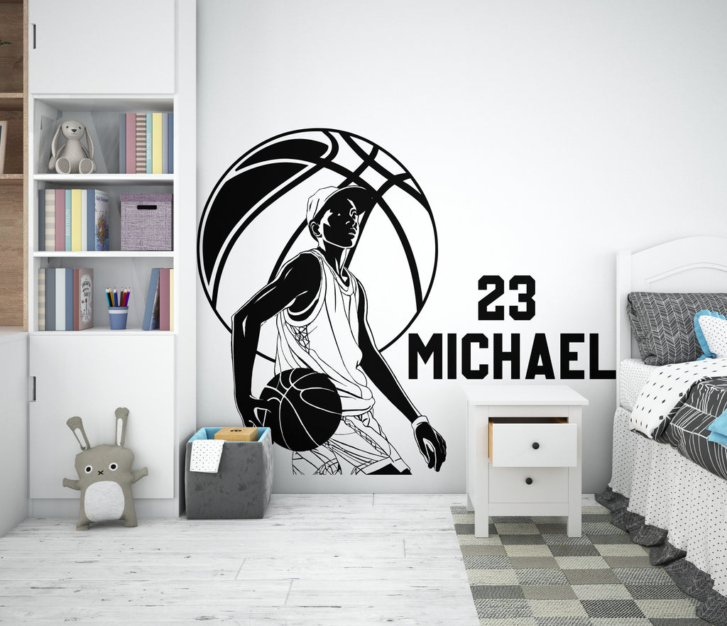 Large Custom Name Basketball wall decal Sport Wall Decal Kids Decal Personalized Gifts wall Vinyl Wall Sticker Boy Room 382LU