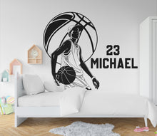 Load image into Gallery viewer, Large Custom Name Basketball wall decal Sport Wall Decal Kids Decal Personalized Gifts wall Vinyl Wall Sticker Boy Room 382LU