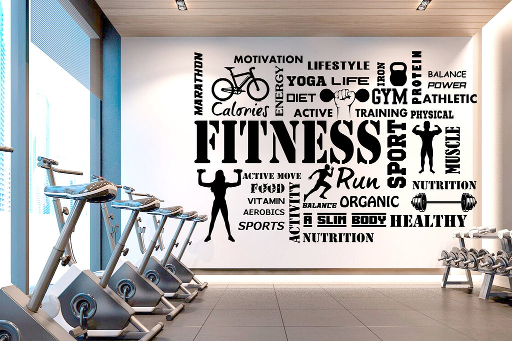 Fitness Vinyl Gym Wall Decal, Inspirational Words, Gym Decal, Fitness Collage, Gym Wall Art Gym Decor Gym Wall Decor Motivational Art 282RS