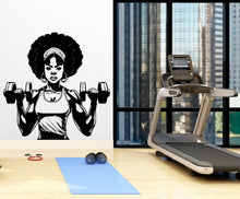 Load image into Gallery viewer, Gym Wall Decal Afro Girl Power fitness Quote Decor Workout Art Vinyl Gym Wall Stickers Bedroom Gym Workout Girl Motivation Crossfit 356LU