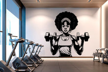 Load image into Gallery viewer, Gym Wall Decal Afro Girl Power fitness Quote Decor Workout Art Vinyl Gym Wall Stickers Bedroom Gym Workout Girl Motivation Crossfit 356LU