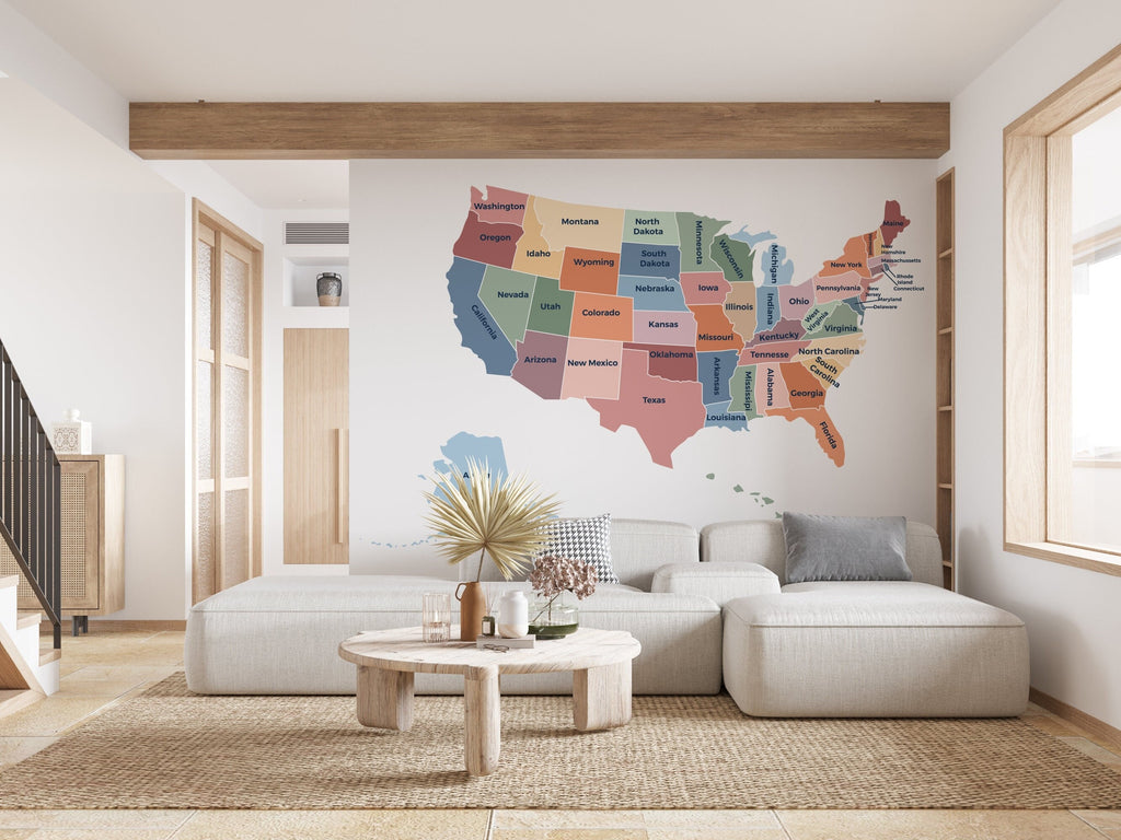 United States Map Educational Wall Decal Classroom Wall Decor Kids Wall Art Homeschool Pre-School Montessori Playroom Wall Decor 264RS