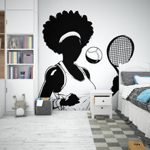 Load image into Gallery viewer, Large Custom Name Afro Tennis Girl Player wall decal Sport Wall Decal Kids Decal Personalized Tennis Vinyl Wall Sticker Girl Room Deco 361LU