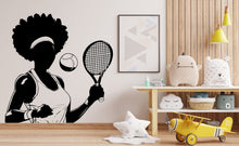 Load image into Gallery viewer, Large Custom Name Afro Tennis Girl Player wall decal Sport Wall Decal Kids Decal Personalized Tennis Vinyl Wall Sticker Girl Room Deco 361LU
