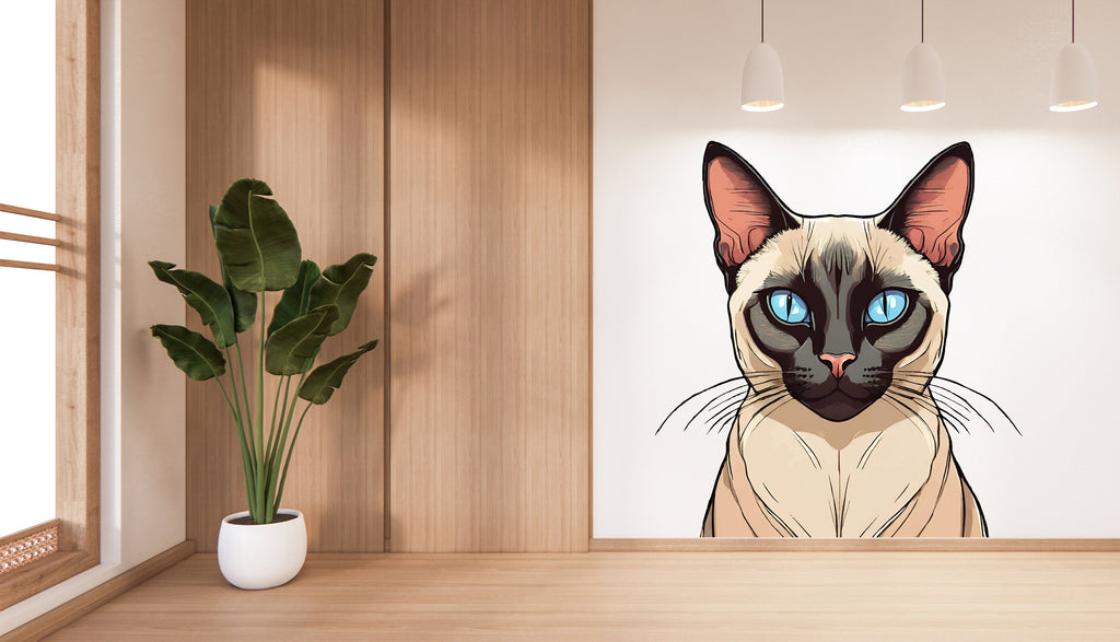 Siamese Cat wall art decal, Grooming wall decor, Veterinary, Pet lover gift, Living Room Cat Decor Pet shop cat house wall vinyl decal 366LU