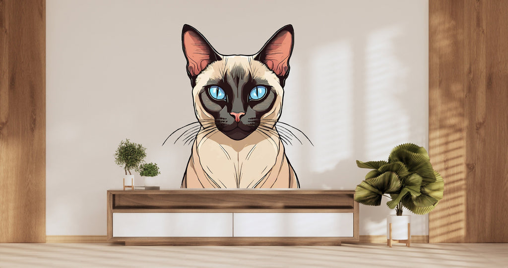 Siamese Cat wall art decal, Grooming wall decor, Veterinary, Pet lover gift, Living Room Cat Decor Pet shop cat house wall vinyl decal 366LU