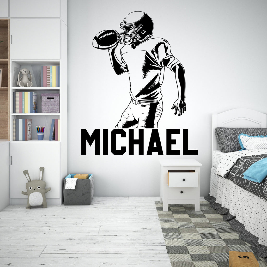 Large Custom Name American Football wall decal Sport Wall Decal Kids Decal Personalized Gifts wall Vinyl Wall Sticker Boy Room 389LU