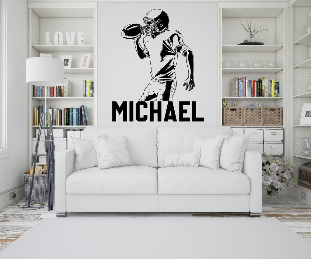 Large Custom Name American Football wall decal Sport Wall Decal Kids Decal Personalized Gifts wall Vinyl Wall Sticker Boy Room 389LU