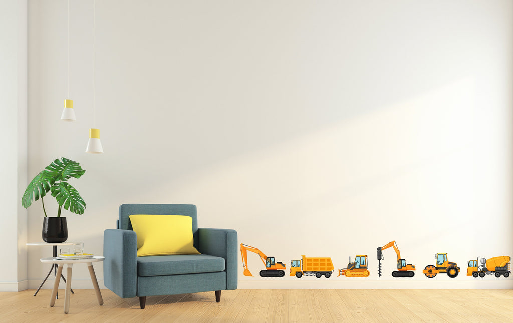 Set Of Construction Wall Decal Crawler Crane Construction Tower Crane Truck Wall Decal Kids Decal Nursery wall Vinyl Sticker Decor 390LU