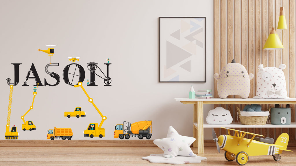 Crawler Crane Personalized Construction Tower Crane Truck Wall Decal Kids Decal Custom Name Name Nursery wall Vinyl Sticker Decor 396LU