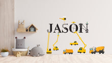Load image into Gallery viewer, Crawler Crane Personalized Construction Tower Crane Truck Wall Decal Kids Decal Custom Name Name Nursery wall Vinyl Sticker Decor 396LU