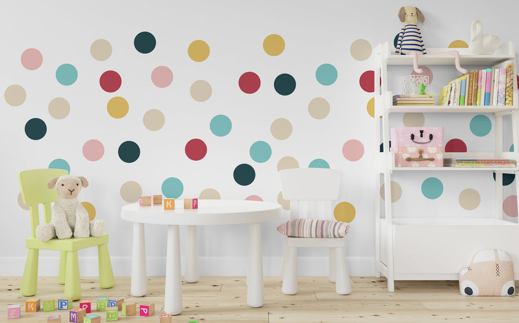 Pack of 40 Colorful Polka Dot Wall Stickers, Playroom colorful wall decor, Nursery Wall Decals, Kids Room Wall Decor, For Kindergarten 368LU
