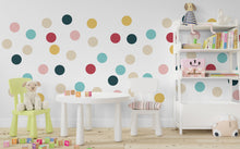 Load image into Gallery viewer, Pack of 40 Colorful Polka Dot Wall Stickers, Playroom colorful wall decor, Nursery Wall Decals, Kids Room Wall Decor, For Kindergarten 368LU