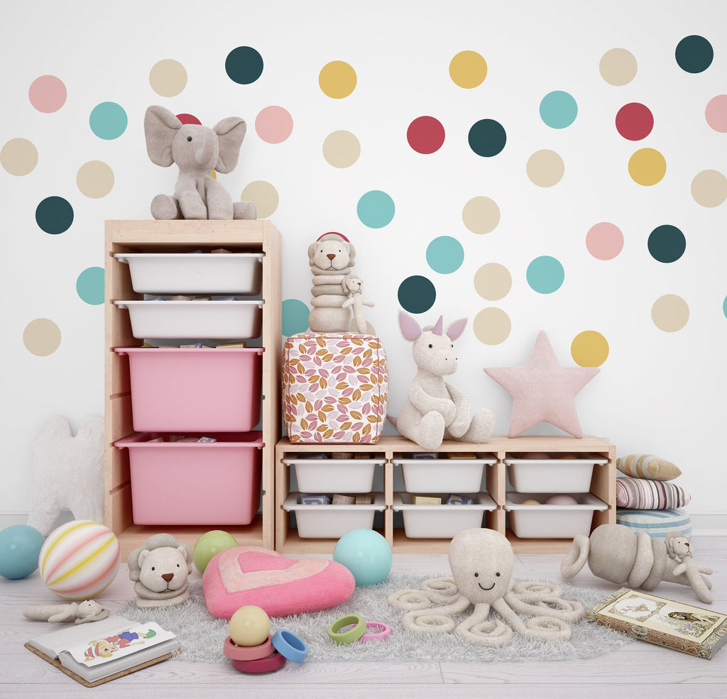 Pack of 40 Colorful Polka Dot Wall Stickers, Playroom colorful wall decor, Nursery Wall Decals, Kids Room Wall Decor, For Kindergarten 368LU