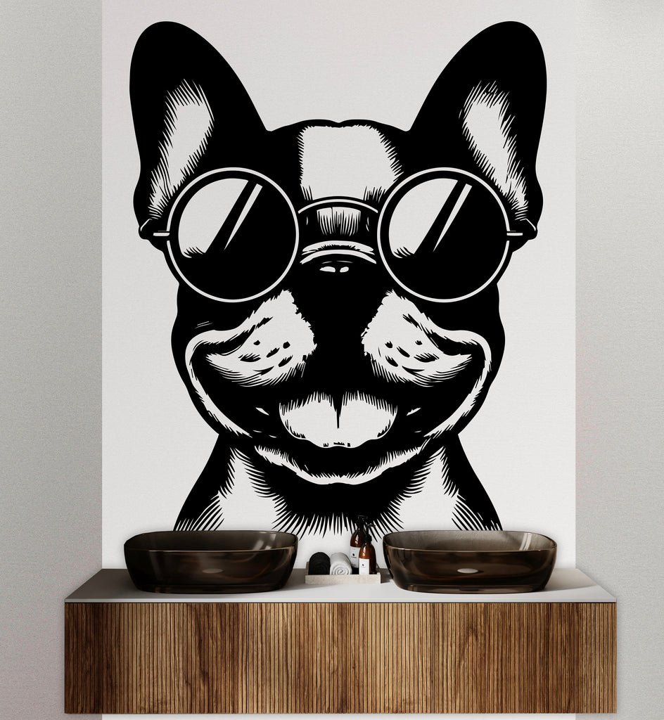 Happy Dog with Sunglasses Dog wall decal Dog decor Dog kids Dog wall art Decal Dog Lover Animals Dog Wall Bathroom Wall Decals Vinyl 051DE