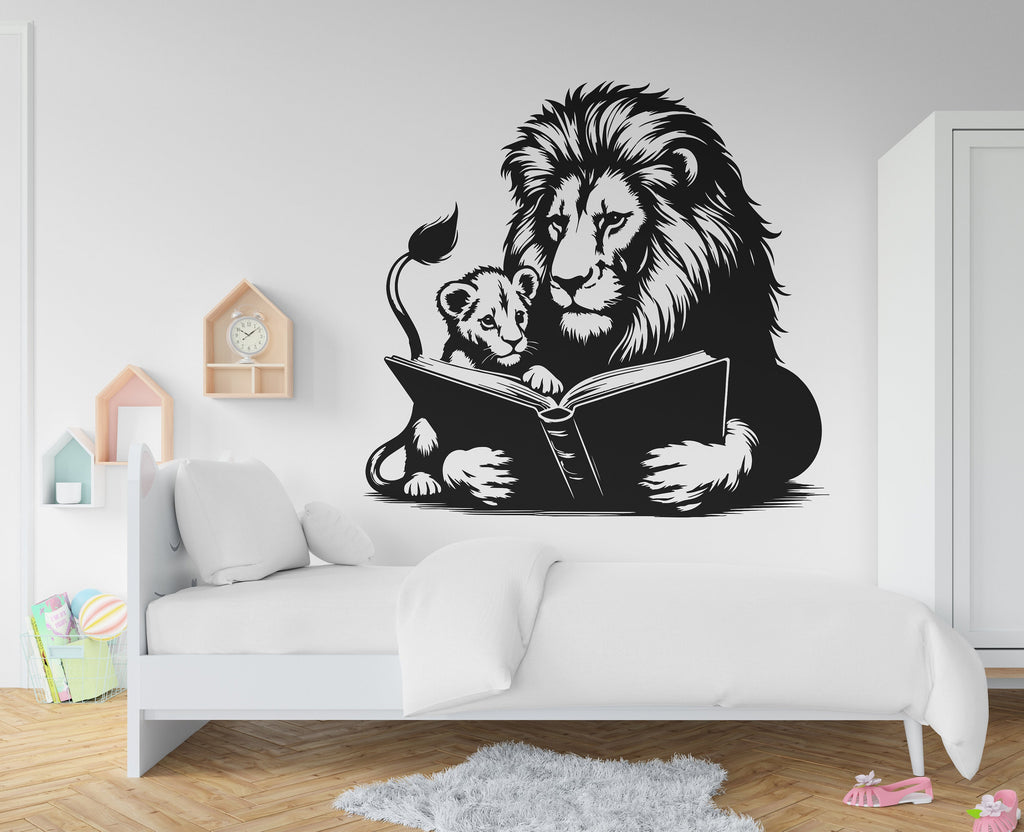 A cute Lion Reading a Book wall decal Reading Books Magic Wall Decal Vinyl Art Stickers for Interiors, Schools, Classrooms, Libraries 300RS