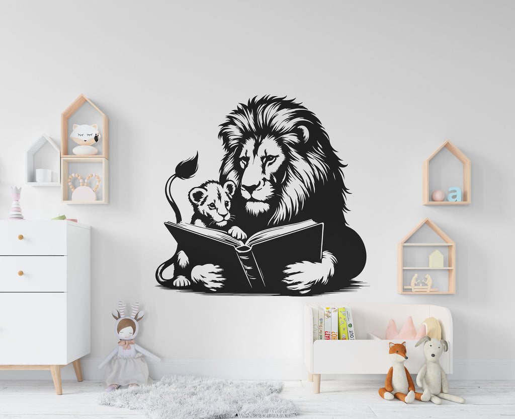 A cute Lion Reading a Book wall decal Reading Books Magic Wall Decal Vinyl Art Stickers for Interiors, Schools, Classrooms, Libraries 300RS