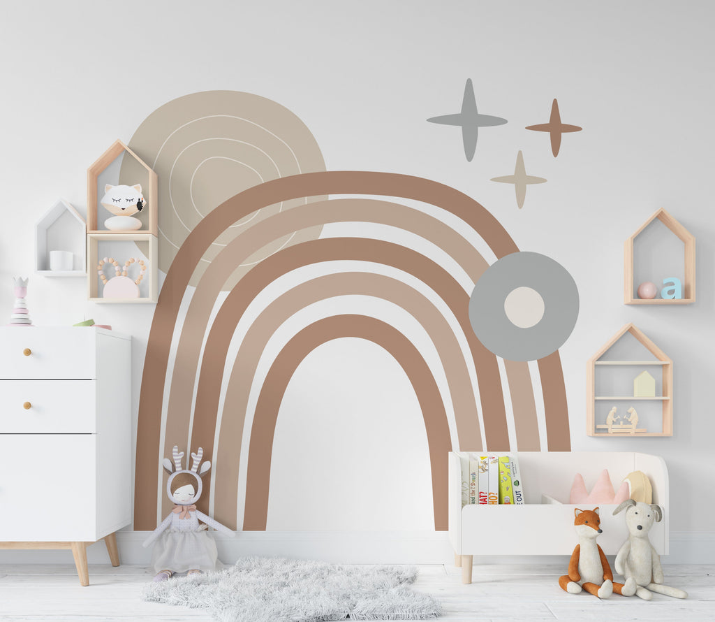 Rainbow Full Arch, Boho Mid Century Modern Kids Room Decor, Hedboard Wall Decal, Nursery Decor, Kids Room Wall Art, Home Decor 377LU