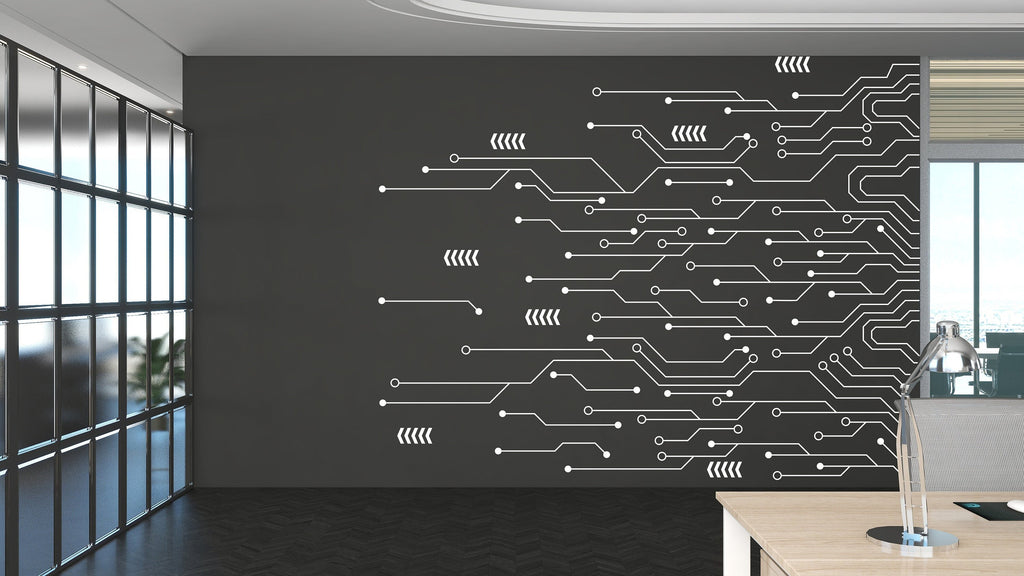 Circuit Board Wall Decal, Technology Vinyl Wall Art Decals, Company Name Decal, Office Decor, Business Wall Decal, Wall Art Office 304RS
