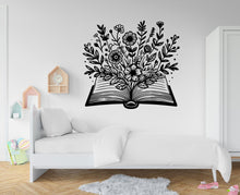 Load image into Gallery viewer, Book With Flower vinyl wall art decals, book shelves decor, library wall decal, education decals, reading room, nurseries school gifts 272RS