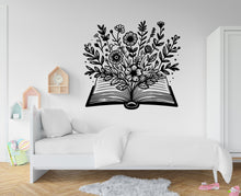 Load image into Gallery viewer, Book With Flower vinyl wall art decals, book shelves decor, library wall decal, education decals, reading room, nurseries school gifts 272RS