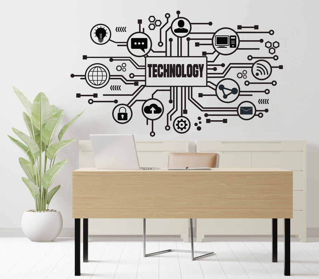 Technology Vinyl Wall Art Decal, Circuit Board Wall Decal, Office Wall Decor, Business Software Wall Sticker, Computer It Decor Office 309RS