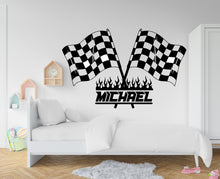 Load image into Gallery viewer, Race Flag Wall Vinyl Decal Home Decor Art Sticker Sports Racing Car Checkered Flag Boy Racer Kids Room Nursery Finish Flag Mural Art 310RS