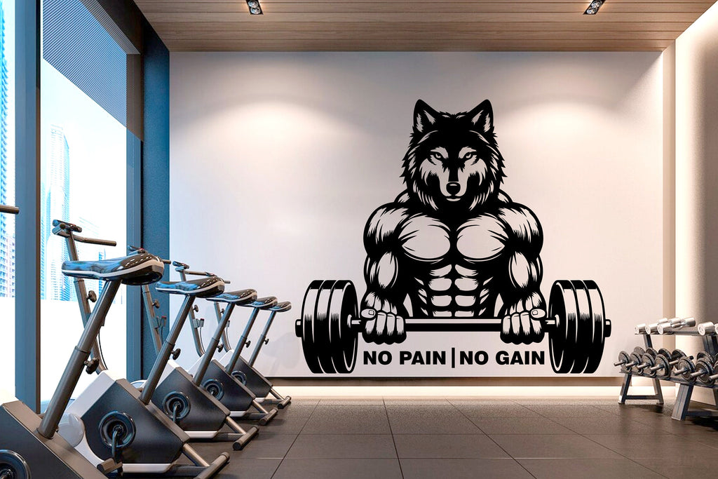 Wolf No Pain No Gain Gym Wall Decal Fitness Funny Decor Workout Power Art Vinyl Gym Wall Stickers Girl Motivation Cross fit 281RS