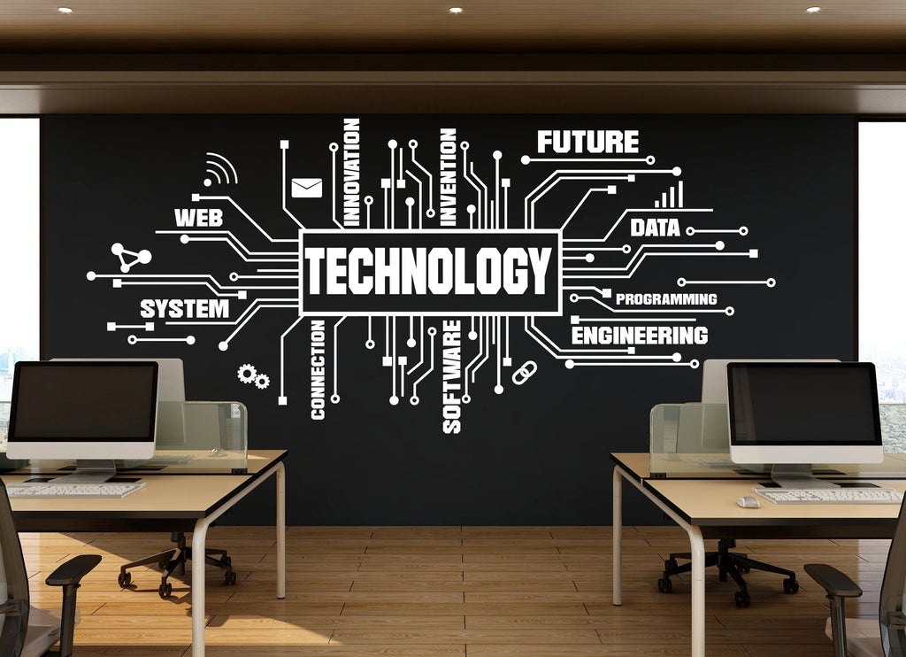 Technology Vinyl Wall Art Decal, Circuit Board Wall Decal, Office Wall Decor, Business Software Wall Sticker, Computer It Decor Office 283RS