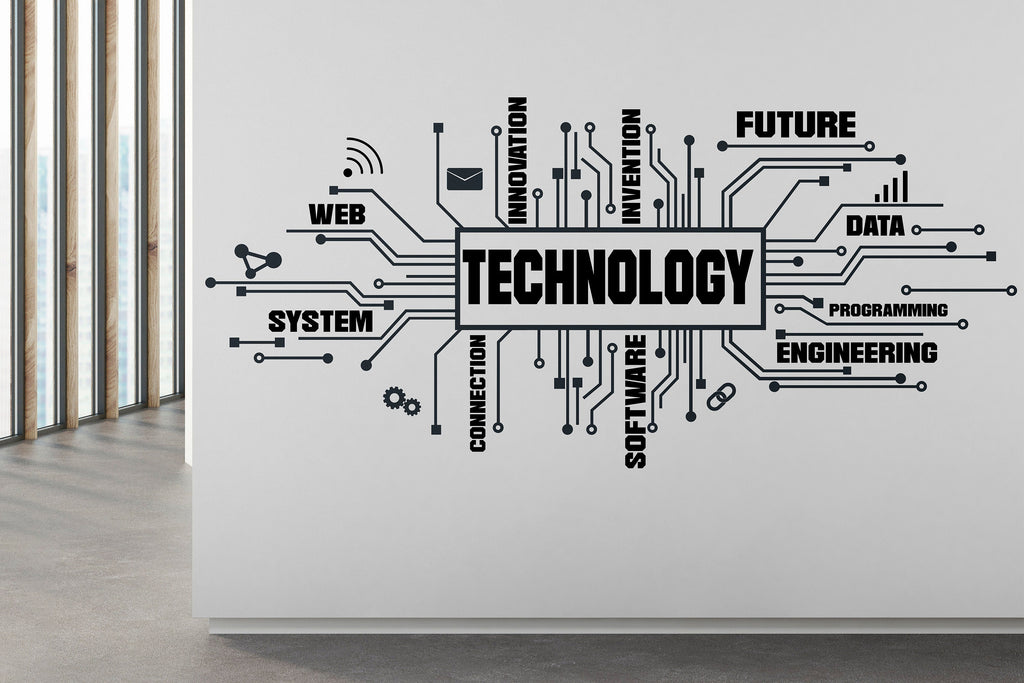 Technology Vinyl Wall Art Decal, Circuit Board Wall Decal, Office Wall Decor, Business Software Wall Sticker, Computer It Decor Office 283RS