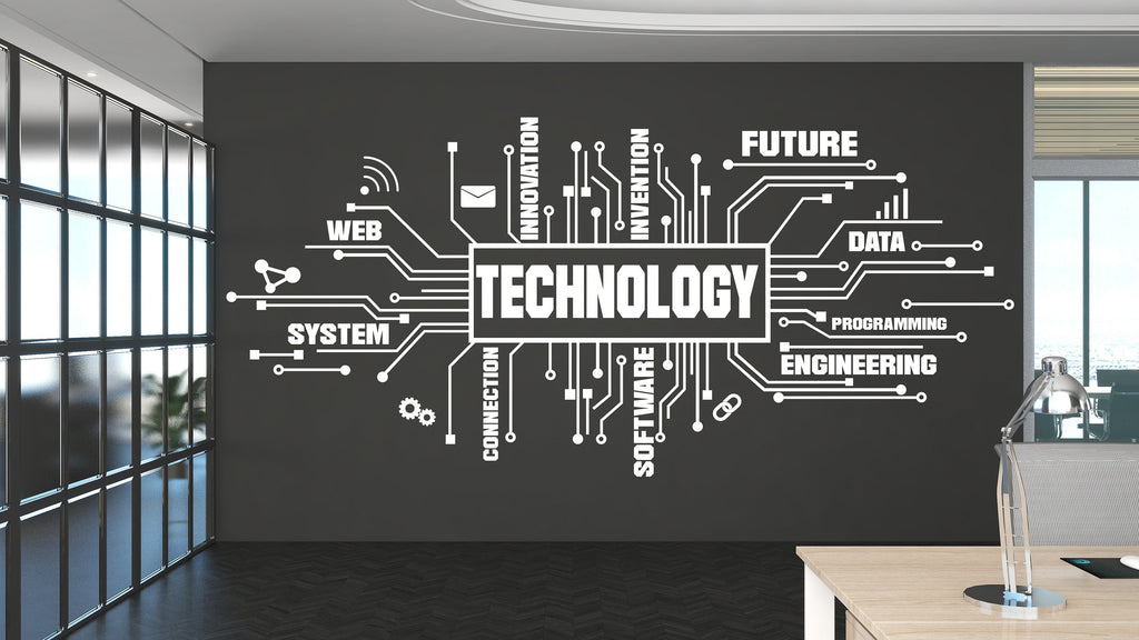 Technology Vinyl Wall Art Decal, Circuit Board Wall Decal, Office Wall Decor, Business Software Wall Sticker, Computer It Decor Office 283RS