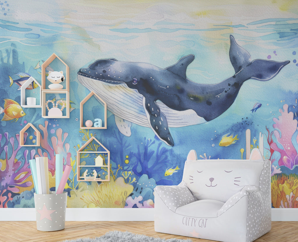 Whale wall decal, Whale wall art Modern wall stickers, Ocean bathroom decor, Whale Room wall art Whale Home Decor 285RS