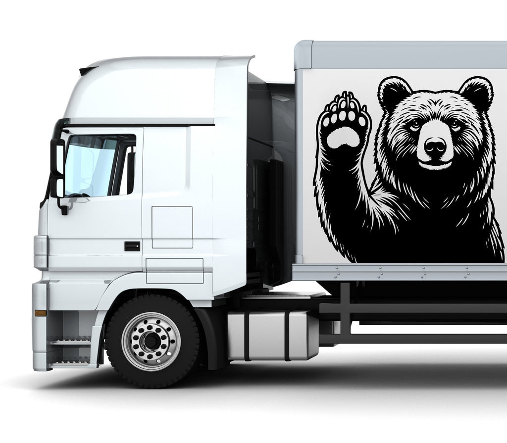 Bear waving with hand Truck Vinyl Graphics, Truck Side Wrap, Carbon Fiber Car Sticker Car sticker Truck Decal, 3D Car Decal, Car Decal 317RS